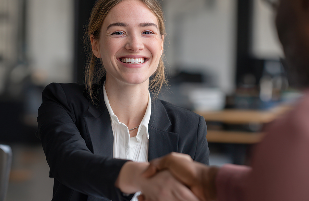 smiling woman in an interview