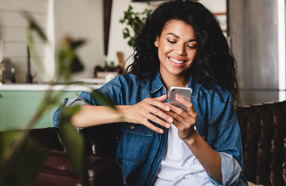 woman banking on phone
